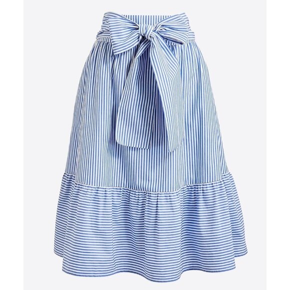 J. Crew Striped Tie Waist Midi Skirt Blue White 12 - Picture 1 of 9